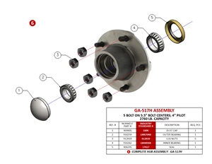 HUB COMPLETE 5 BOLT ON 5 1/2'' BOLT CENTER W/4'' PILOT