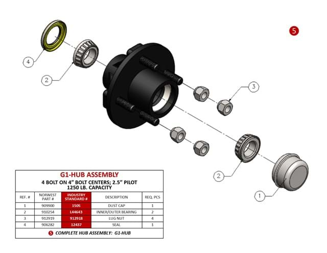 HUB COMPLETE 4 BOLT ON 4'' B.C.