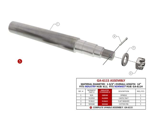 SPINDLE FOR GA-611H HUB