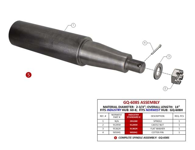 SPINDLE COMPLETE 2-3/4'' x 14'' FOR GQ-608H