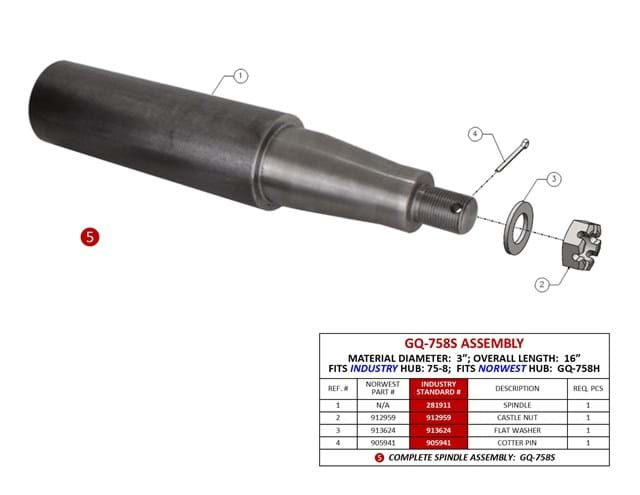 SPINDLE COMPLETE 3'' X 16'' FOR GQ-758H